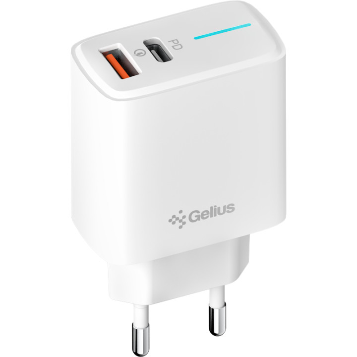 Мережевий зарядний пристрій Gelius GP-HC058 (1Type-C / 1USB-A) (PD / QC3.0 / PPS / Super VOOC) 25W, White