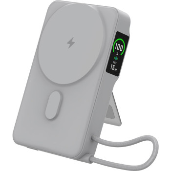 Зовнішній акумулятор Power Bank Gelius Fluxen GP-PBW120 із бездротовою зарядкою Qi2 15W 10000mAh, Grey