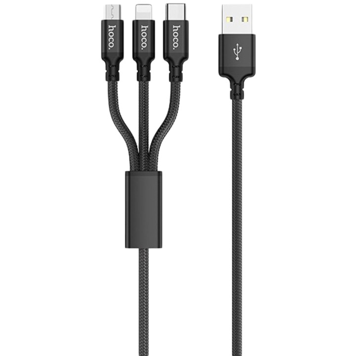 USB Кабель Hoco X14 3в1 (Lightning + Micro + Type-C) 1m, Black
