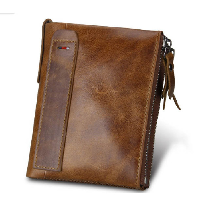 Кожаный мужской кошелек RFID коричневый