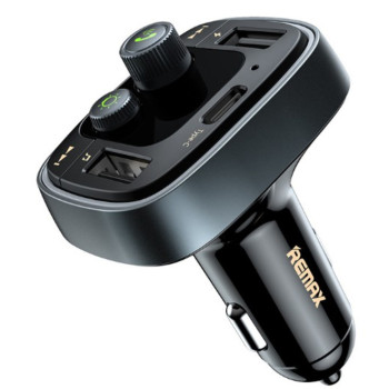 FM-модулятор (трансмітер) + автомобільний зарядний пристрій Remax RCC230 2 USB 4.8A, Grey