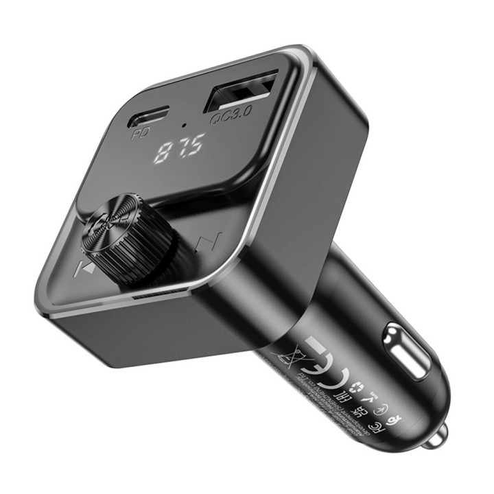Автомобильное зарядное устройство с FM модулятором Hoco E81 QC3.0 PD30W, Black