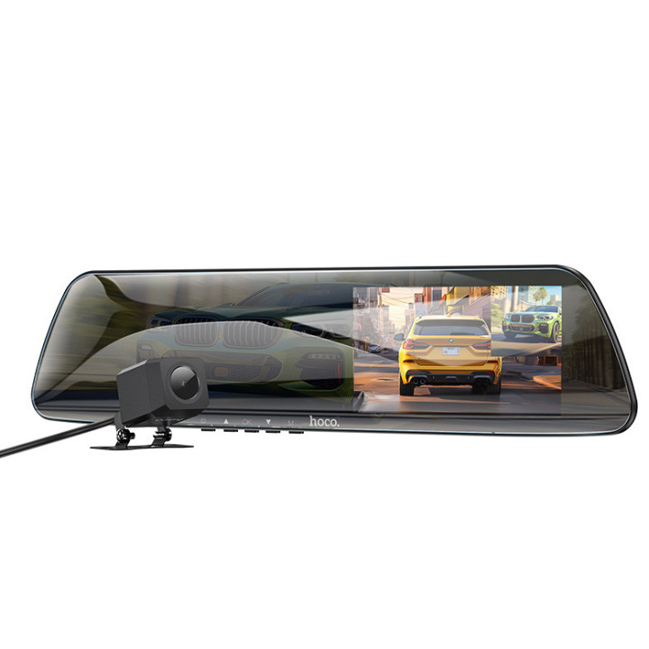 Автомобильный видеорегистратор-зеркало Hoco DV4 с камерой заднего вида, Black