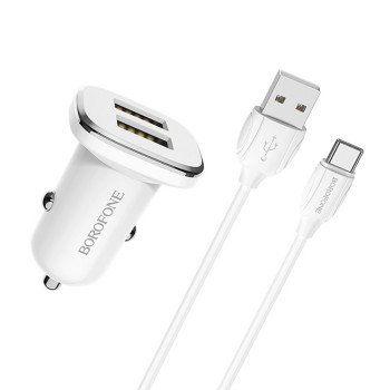 Автомобильное зарядное устройство для Borofone BZ12 2USB 2.4A кабель Type-C 2.4A, White