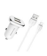 Автомобильное зарядное устройство для Borofone BZ12 2USB 2.4A кабель Lightning 2.4A, White
