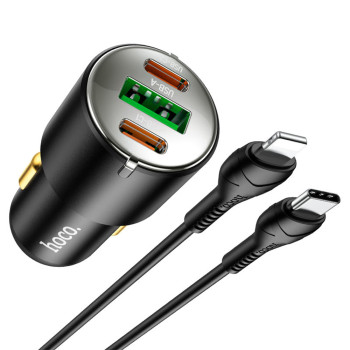 Автомобільний зарядний пристрій HOCO NZ6 PD45W+QC3.0 (2Type-C/1USB/3A) + Type-C - Lightning, Black