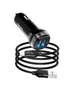 Автомобильное зарядное устройство для Hoco Z40 Superior 2USB 2.4A кабель Lightning, Black