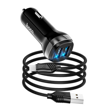 Автомобильное зарядное устройство для Hoco Z40 Superior 2USB 2.4A кабель microUSB, Black