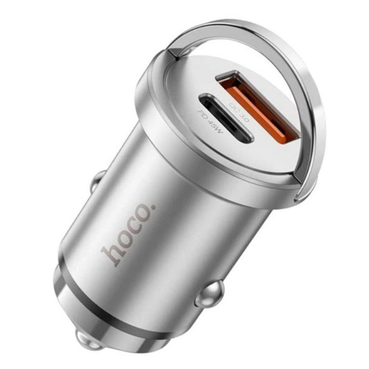 Автомобільний зарядний пристрій для Hoco NZ10 PD45W / QC3.0 ( 1 Type-C / 1 USB ) без кабеля, Steel gray 