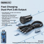 Автомобільний зарядний пристрій Remax RCC236 3in1 2USB з кабелем USB to Lightning/MicroUSB/Type-C 2.4А, Black