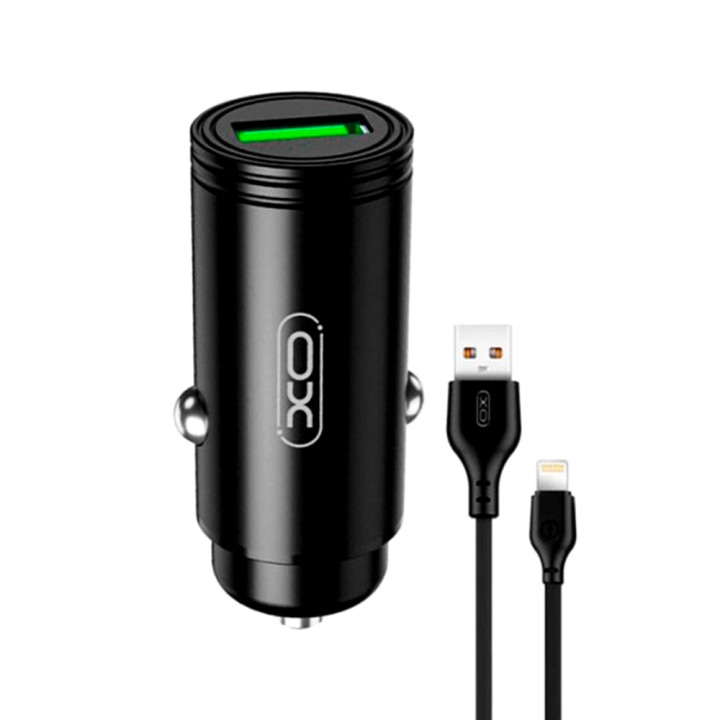 Автомобільний зарядний пристрій XO CC39 USB 18W QC3.0 3A cable lightning, Black