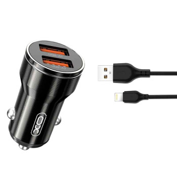 Автомобильное зарядное устройство XO CC48 2 USB 2.4A cable USB-Lightning, Black