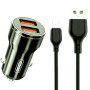 Автомобильное зарядное устройство XO CC48 2 USB 2.4A cable USB-MicroUSB, Black