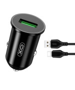 Автомобільний зарядний пристрій XO TZ12 USB QC3.0 2.1A 18W cable USB-Type-C, Black
