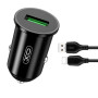 Автомобільний зарядний пристрій XO TZ12 USB QC3.0 2.1A 18W cable USB-Type-C, Black