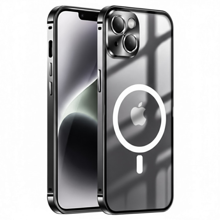 Чохол накладка Metal Glass Ring для iPhone 15​ з металевим кільцем та додатковим захистом на камеру