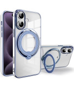 Силиконовый чехол накладка Clear Case для iPhone 16 Plus с металлическим кольцом - держателем