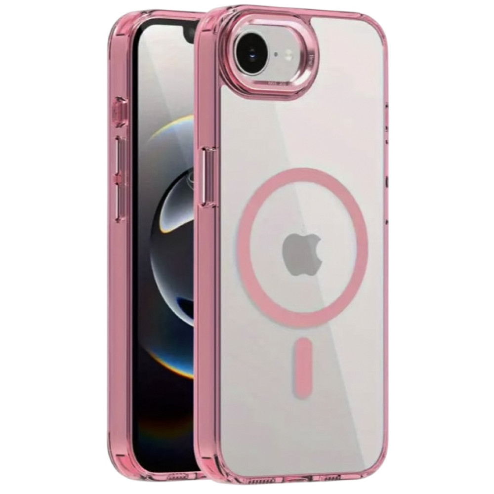 Чехол - накладка Ice Color Frame Magnetic Ring для iPhone 16e с магнитным кольцом розовый