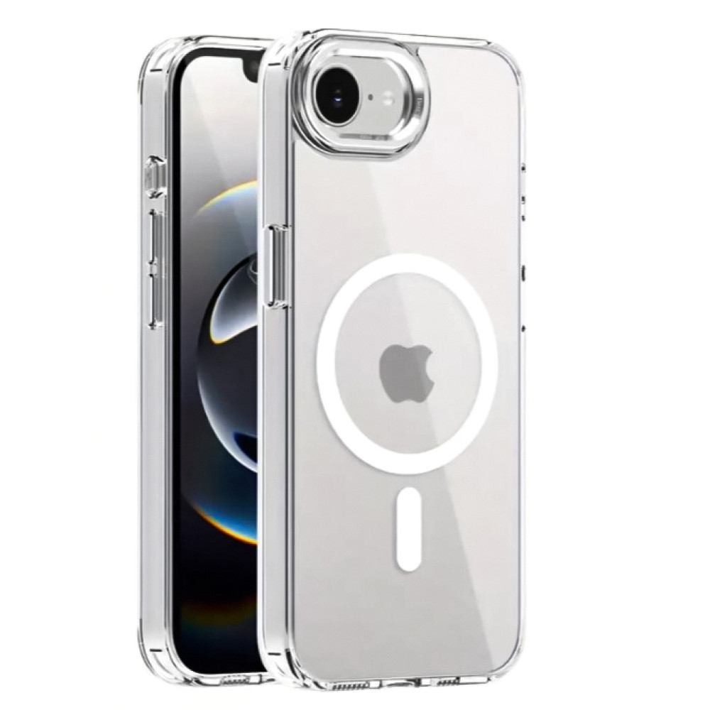 Чехол - накладка Ice Color Frame Magnetic Ring для iPhone 16e с магнитным кольцом прозрачный