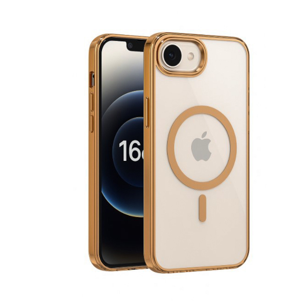 Чехол - накладка Ice Color Frame Magnetic Ring для iPhone 16e с магнитным кольцом коричневый