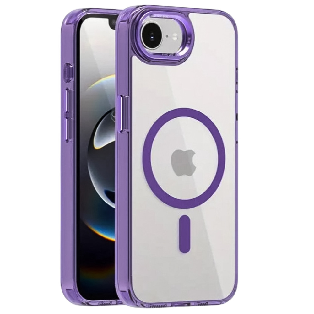 Чехол - накладка Ice Color Frame Magnetic Ring для iPhone 16e с магнитным кольцом фиолетовый