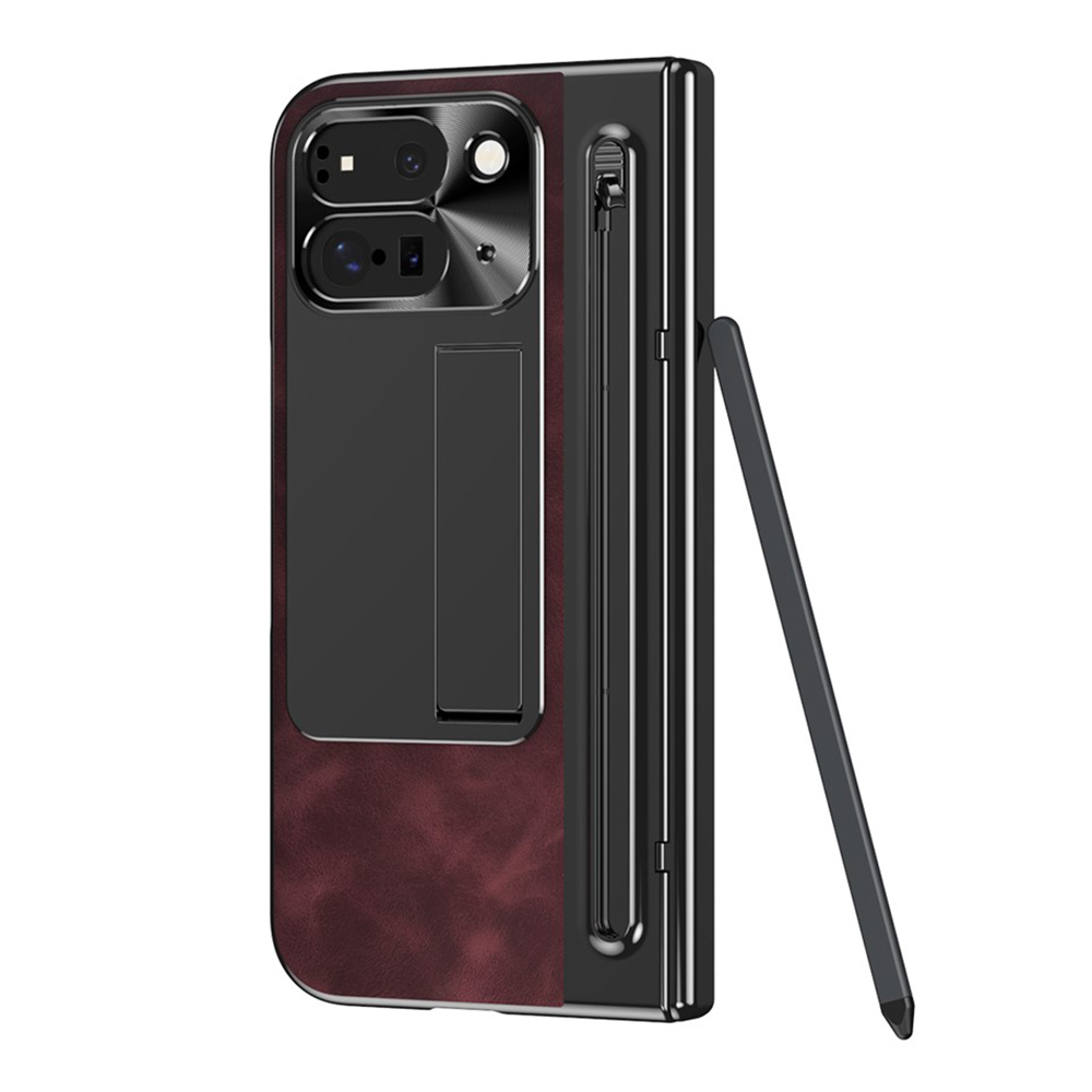 Чохол Vintage Leather Stand для Google Pixel 10 Pro Fold з підставкою та стилусом бордовий