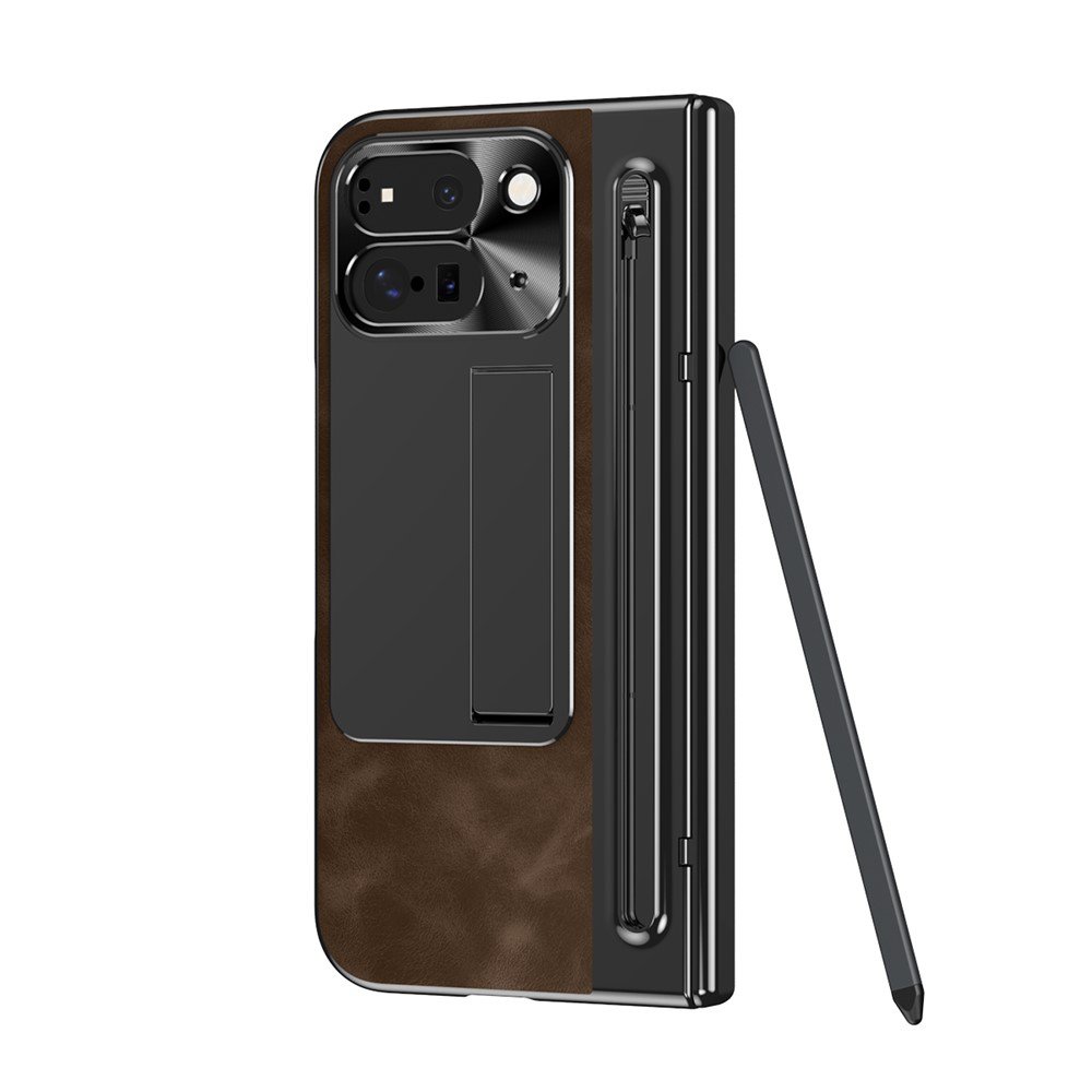 Чохол Vintage Leather Stand для Google Pixel 10 Pro Fold з підставкою та стилусом темно-коричневий