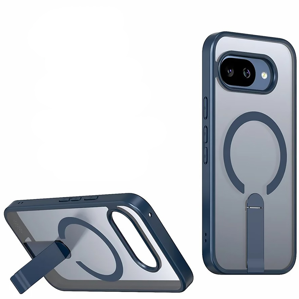 Чехол Color Matte with Metal Stand для Google Pixel 9A с поддержкой беспроводной зарядки и выдвижной подставкой синий