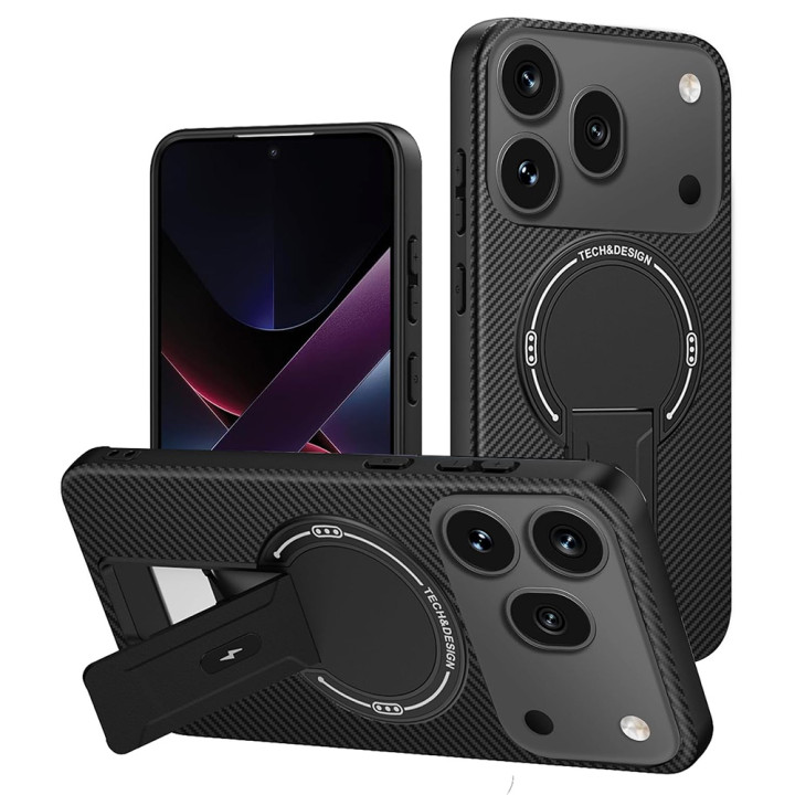 Чехол Carbon Shield with Stand для Honor 600 / 600 Pro с поддержкой беспроводной зарядки