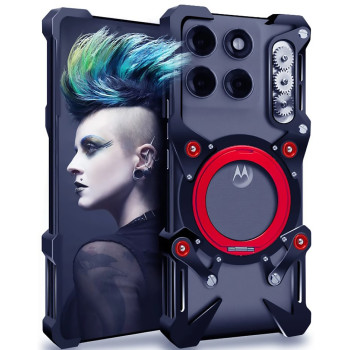 Чохол Metal Cyber Bamper для Motorola Edge 60 з кільцем та шнурком - тримачем