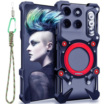 Чохол Metal Cyber Bamper для Motorola Moto G86 Power з кільцем та шнурком-тримачем