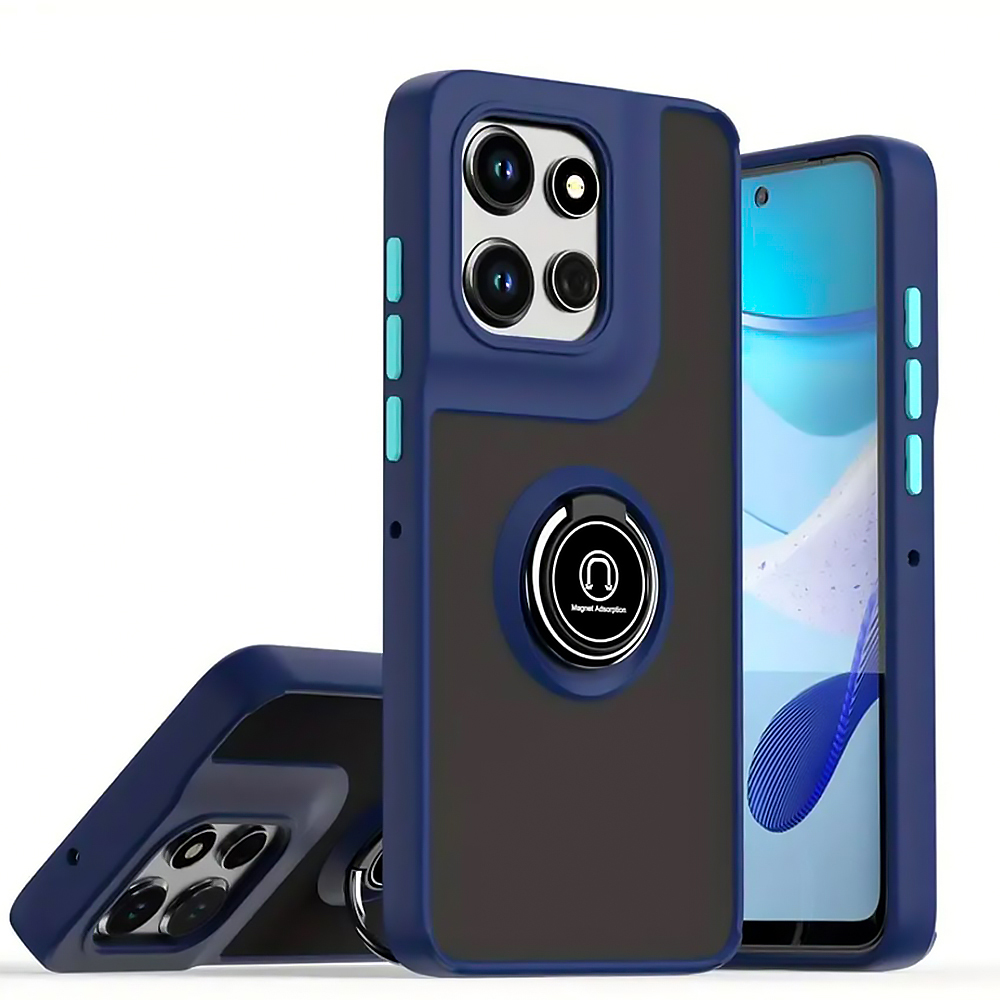 Чехол TPU Color Matte Ring для Motorola Moto G86 с кольцом - подставкой синий