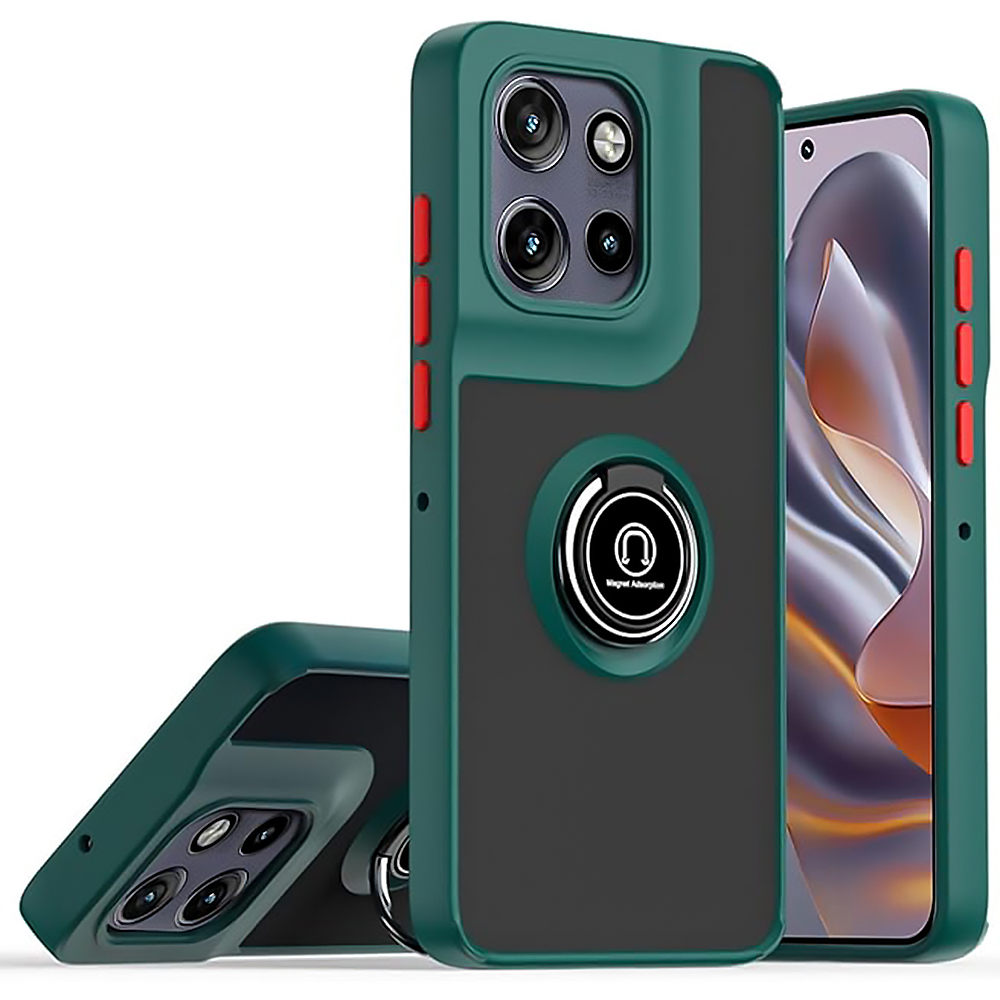 Чехол TPU Color Matte Ring для Motorola Moto G86 с кольцом - подставкой зелёный