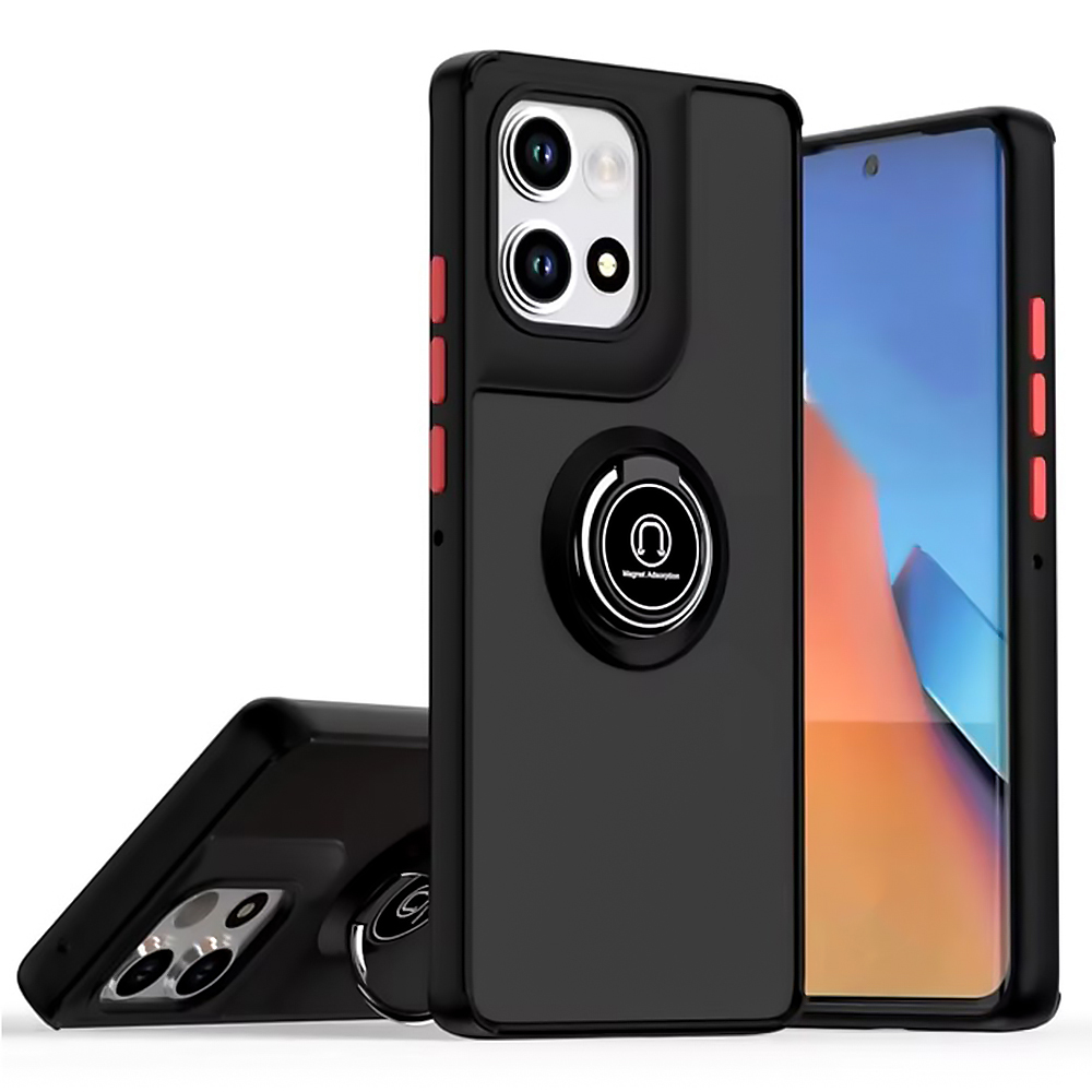 Чехол TPU Color Matte Ring для Motorola Moto G86 с кольцом - подставкой чёрно-красный