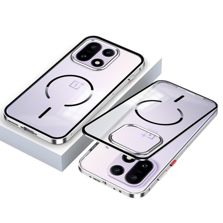 Чехол Metal Glass Air для Oneplus 15 с металлическим кольцом и рамкой