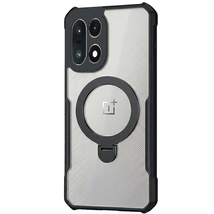 Противоударный чехол XUNDD Texture with Ring для Oneplus 15 магнитным кольцом – подставкой, Black