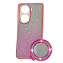 Силиконовый чехол Glitter Case для Oppo Reno11 с металлическим кольцом - зеркалом розовый