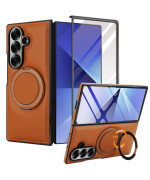 Чехол Leather PU Ring для Samsung Fold7 с поддержкой беспроводной зарядки