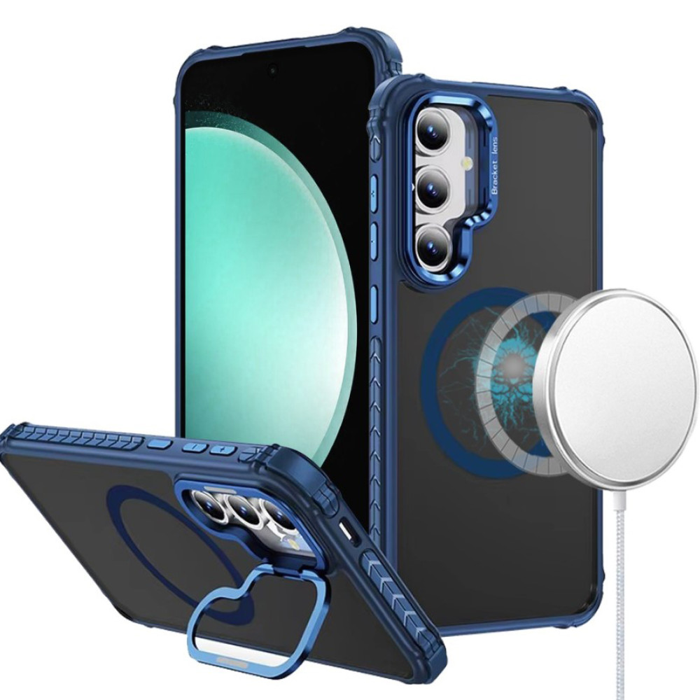 Матовий чохол – накладка Dual Color Camera Stand для Samsung Galaxy S25+ синій