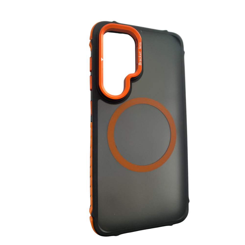 Матовый чехол - накладка Dual Color Camera Stand для Samsung Galaxy S25+ оранжевый