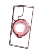 Силиконовый чехол накладка Clear Case для Samsung Galaxy S25 Ultra с металлическим кольцом держателем и защитой для камеры