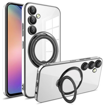 Силіконовий чохол накладка Clear Case для Samsung Galaxy S24 Plus з металевим кільцем тримачем та захистом для камери