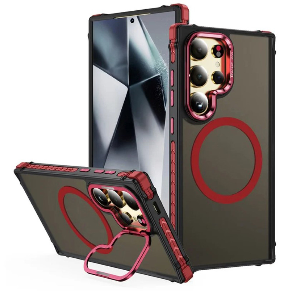 Матовий чохол – накладка Dual Color Camera Stand для Samsung Galaxy S25 Ultra червоний