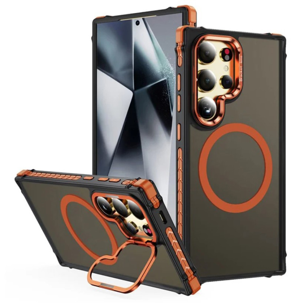 Матовий чохол – накладка Dual Color Camera Stand для Samsung Galaxy S25 Ultra оранжевий
