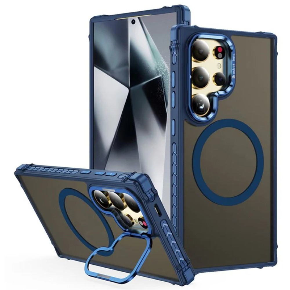 Матовий чохол – накладка Dual Color Camera Stand для Samsung Galaxy S25 Ultra синій