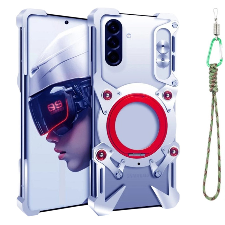 Чохол Metal Cyber Bamper для Samsung Galaxy S25 FE з кільцем та шнурком-тримачем
