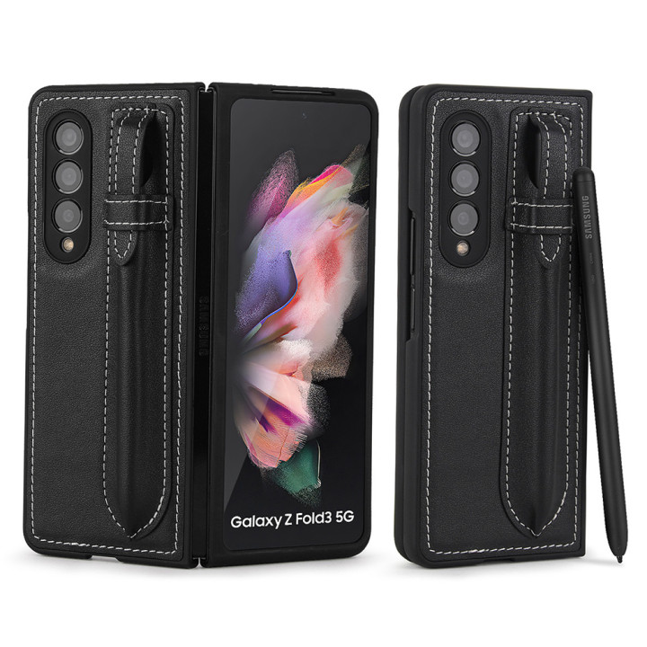 Кожаный чехол-накладка Pola Pen Holder Samsung Galaxy Fold3, Black