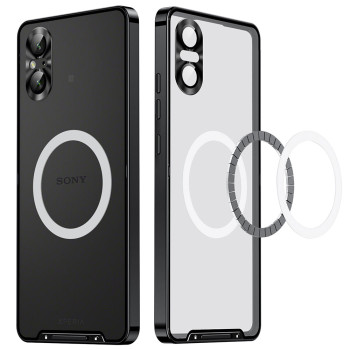 Чехол накладка Metal Glass для Sony Xperia 5 V с металлическим кольцом и дополнительной защитой на камеру