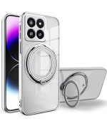 Силіконовий чохол накладка Clear Case для Xiaomi 14 Pro з металевим кільцем тримачем та захистом для камери