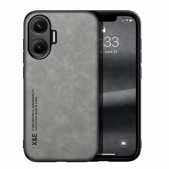 Шкіряний чохол X&E для Xiaomi Poco F7 з металевою вставкою